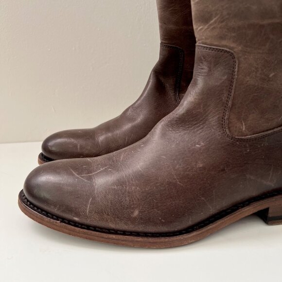 NEW FRYE Jayden Buckle Back Zip Leather Boots Slate Brown Women's Size 8.5 - Picture 8 of 15